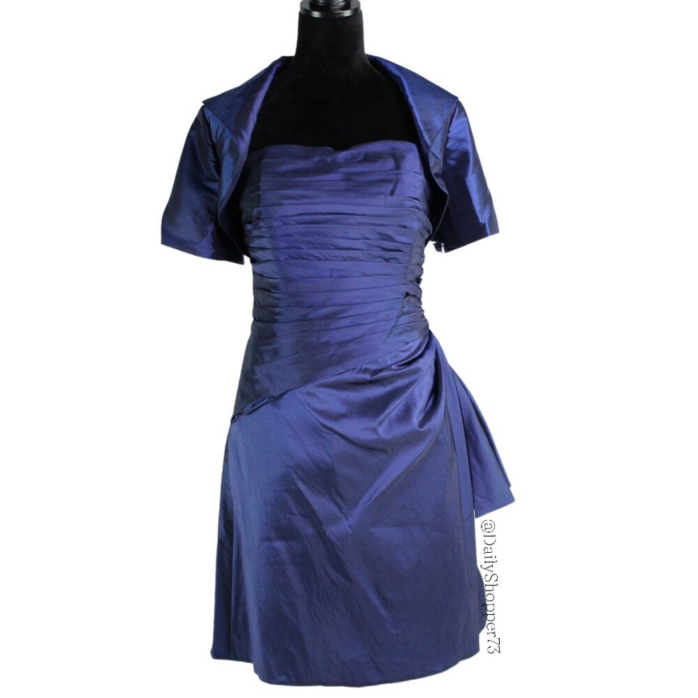 Demetrios Evening Women's Navy Iridescent Taffeta Pleated Mini Evening Dress